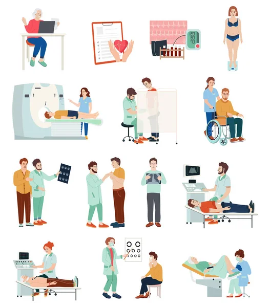 Medische Controle Set Met Gezondheidssymbolen Platte Geïsoleerde Vector Illustratie — Stockvector