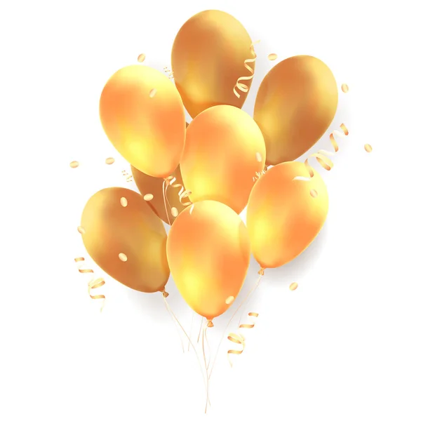 Γιορτή Κόμμα Ρεαλιστικό Φόντο Δέσμη Μπαλόνια Χρυσό Αέρα Διακοσμημένα Χρυσά — Διανυσματικό Αρχείο