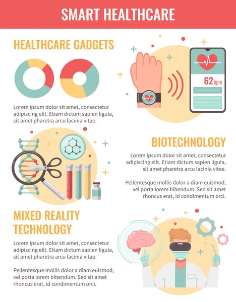Smart Healthcare Digital Health Flat Infographics Mit Text Doctor Helm — Stockvektor