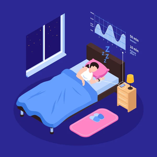 Zdravý Spánek Noční Koncept Dobrými Symboly Snu Izometrické Vektorové Ilustrace — Stockový vektor