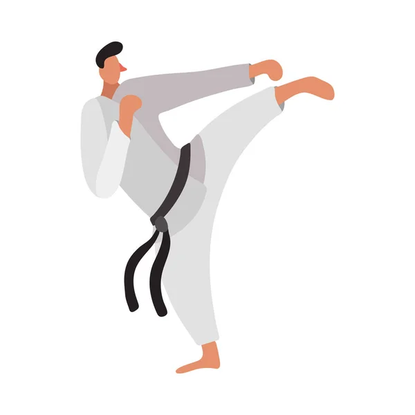 Combatiente Taekwondo Masculino Sobre Fondo Blanco Ilustración Vectorial Plana — Vector de stock