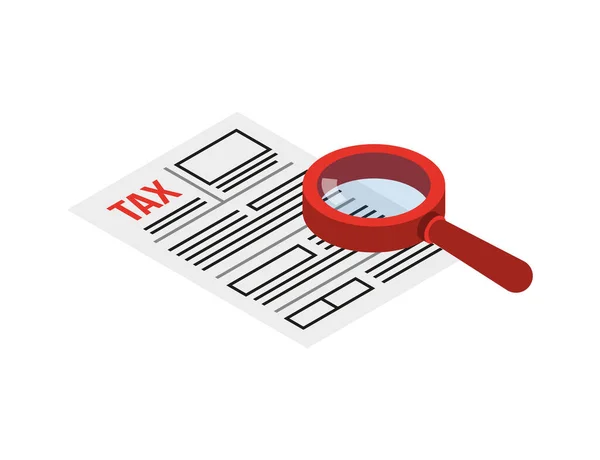 Isometric Tax Paying Icon Magnifier Vector Illustration — Stock Vector