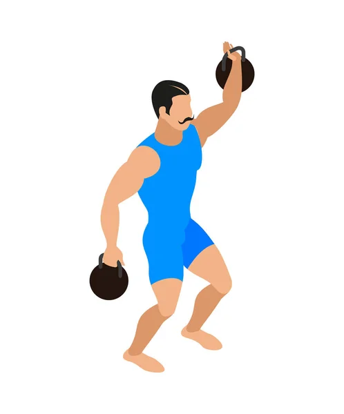 Isometric Male Circus Performer Weightlifter Vector Illustration — Stock Vector