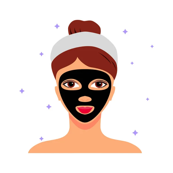 Beauty Procedure Flat Icon Charcoal Mask Female Face Vector Illustration — Stock Vector