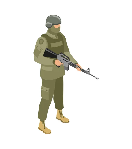 Caractère Isométrique Soldat Des Forces Spéciales Avec Fusil Assaut Illustration — Image vectorielle