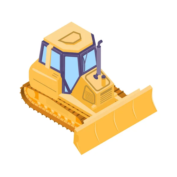 Gelbe Raupe Bulldozer Isometrisches Symbol Vektor Illustration — Stockvektor
