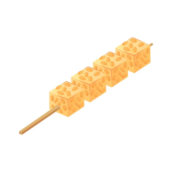 Tofu Hot Snack Skewer Isometric Icon Vector Illustration — Stock Vector