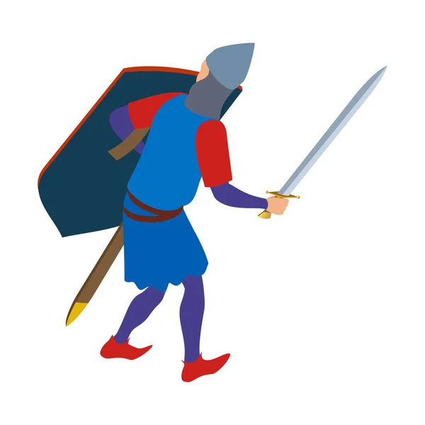 中世の騎士盾と剣バックビューアイソメトリックベクトルイラスト — ストックベクタ