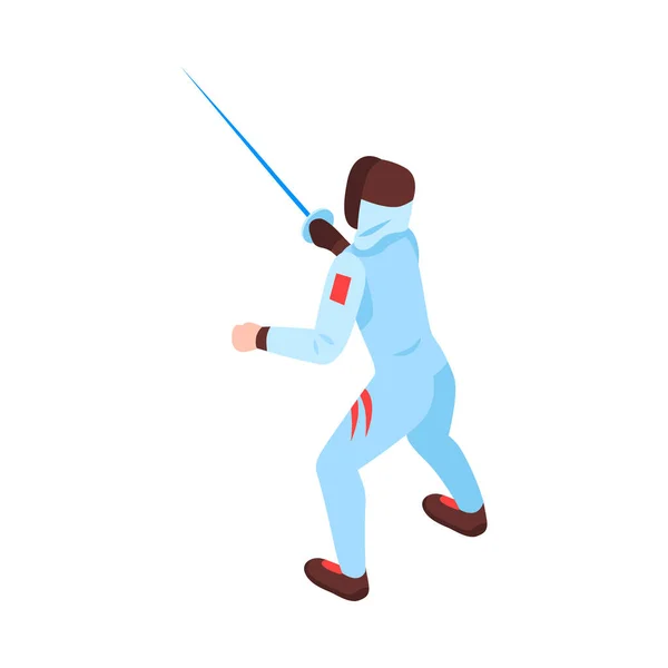Esgrimista Isométrico Con Espada Durante Lucha Contra Ilustración Vectorial Vista — Vector de stock