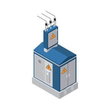 Electric transformer booth isometric icon 3d vector illustration clipart