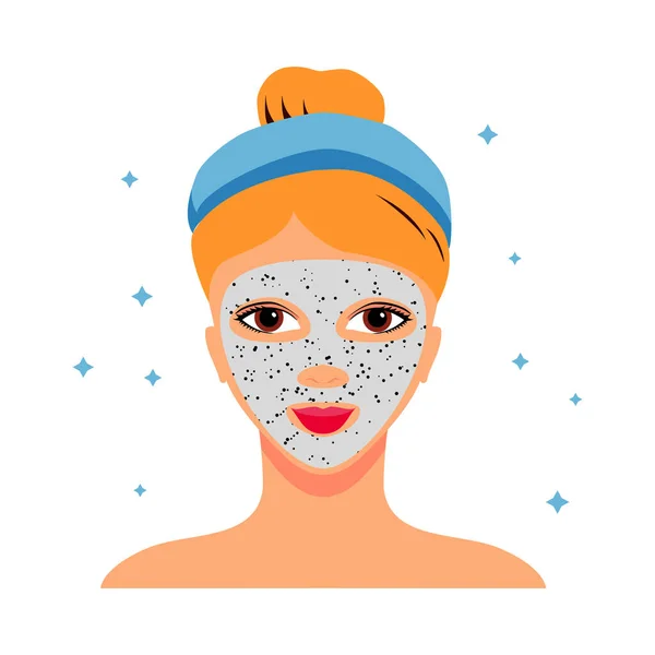 Schönheitsoperation Flache Ikone Mit Tonmaske Auf Weiblicher Gesichtsvektorillustration — Stockvektor
