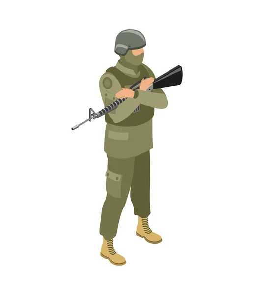 Soldat Des Forces Spéciales Isométriques Uniforme Avec Arme Illustration Vectorielle — Image vectorielle