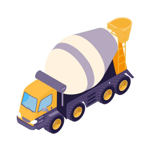 Isomico Mixer Camion Icona Sfondo Bianco Vettoriale Illustrazione — Vettoriale Stock