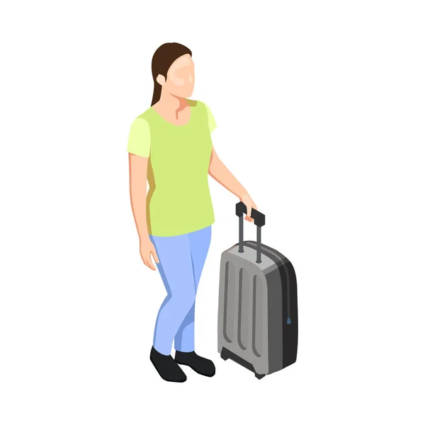 Weibliche Reisende Mit Isometrischer Vektorabbildung Koffer — Stockvektor