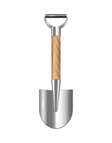 Shiny Stainless Steel Gardening Shovel Wooden Handle Realistic Vector Illustration — Stock Vector