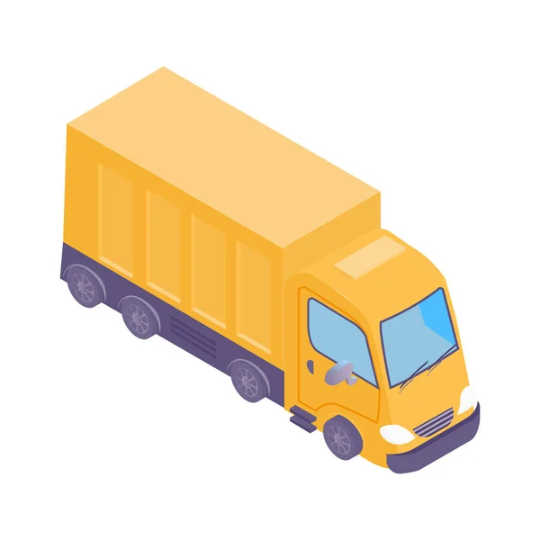 白色背景的黄色卡车等距图标3D矢量图 — 图库矢量图片