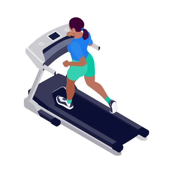 Slim Woman Doing Fitness Running Treadmill Isometric Vector Illustration — Stock Vector