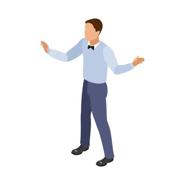 Beyaz arkaplan vektör illüstrasyonunda Isometric hakem karakteri