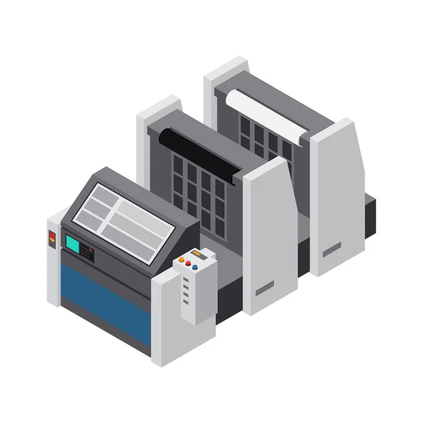 印刷所紙製造装置等角アイコン3Dベクトルイラスト — ストックベクタ