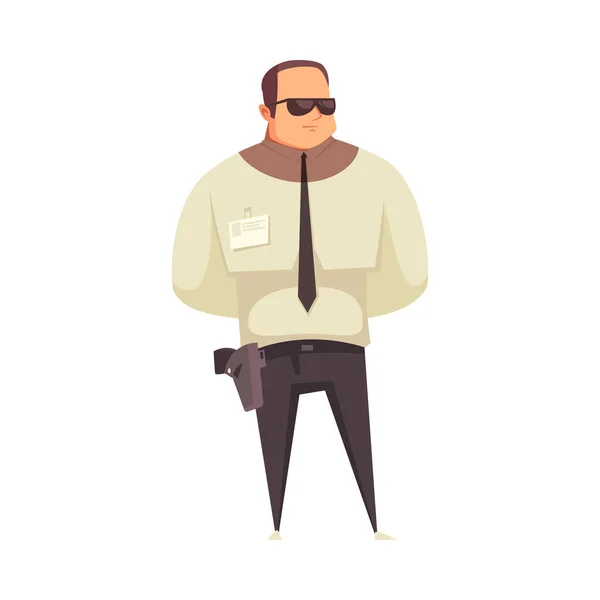 Security Guard Muscular Male Character Handgun Glasses Cartoon Vector Illustration — Stock Vector