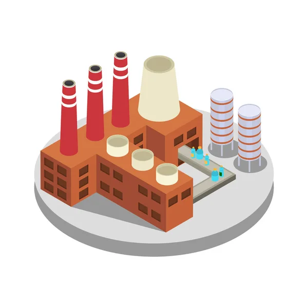 Kunststoffverschmutzung Isometrisches Konzept Mit Recyclinganlage Gebäude Vektorillustration — Stockvektor