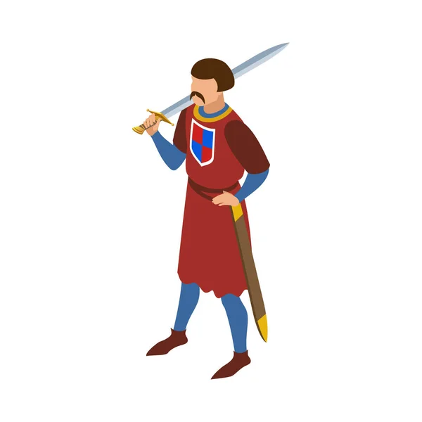 Middeleeuwse Ridder Met Zwaard Isometrische Vector Illustratie — Stockvector