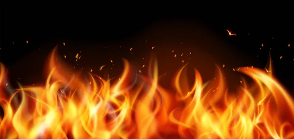 Ρεαλιστική Και Έγχρωμη Φλόγα Έννοια Φωτιά Μεγάλες Φλόγες Ένα Σκοτεινό — Διανυσματικό Αρχείο