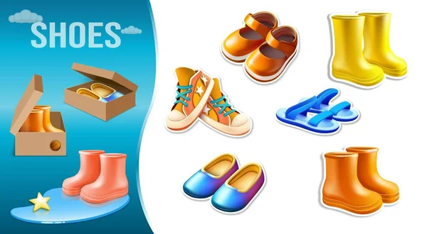 Shoes Set Composition Newly Bought Gifted Shoes Isolated Icons Different — Stock Vector