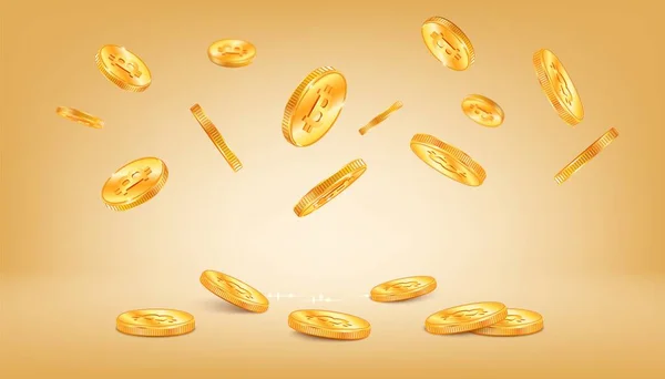 Crypto Moneta Realistyczny Skład Gradientowym Tle Latające Pojedyncze Złote Monety — Wektor stockowy