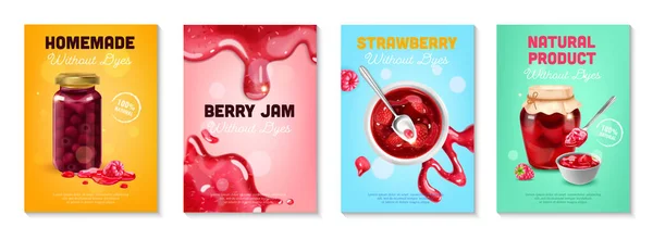 Realistic Jam Poster Set Vertical Backgrounds Editable Text Berry Jam — Stock Vector