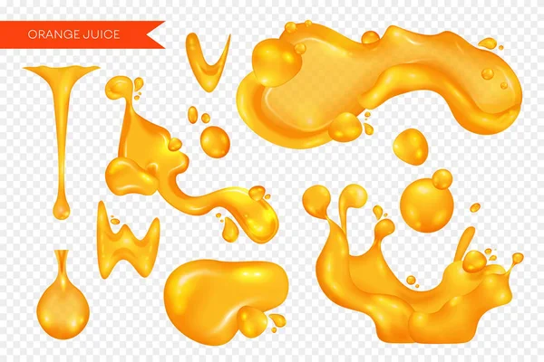 Realistic Orange Liquid Splashes Isolated Transparent Background Vector Illustration — Stock Vector