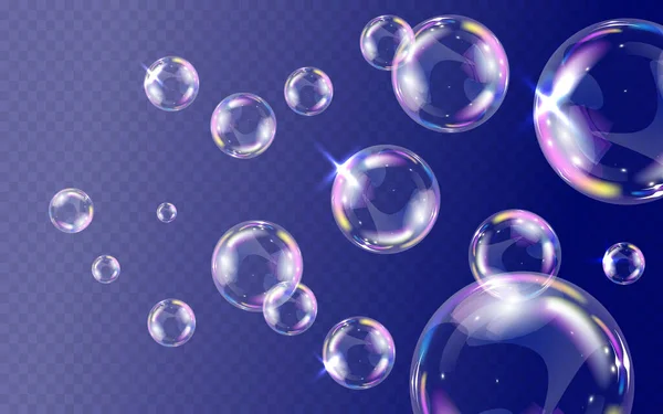 Realistic Soap Bubbles Rainbow Color Transparent Background Vector Illustration — Stock Vector