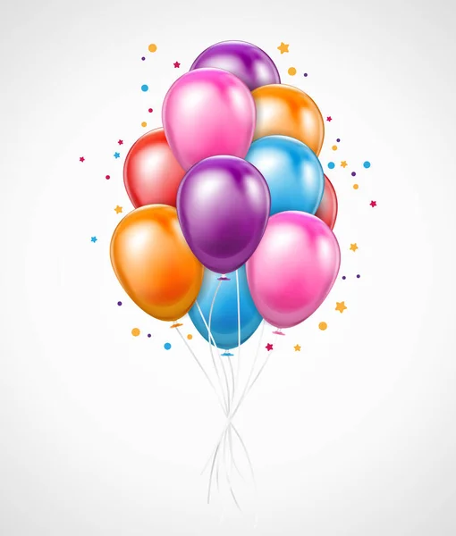 Colorful Bunch Flying Birthday Balloons Parties Celebrations Realistic Background Vector — Stock Vector
