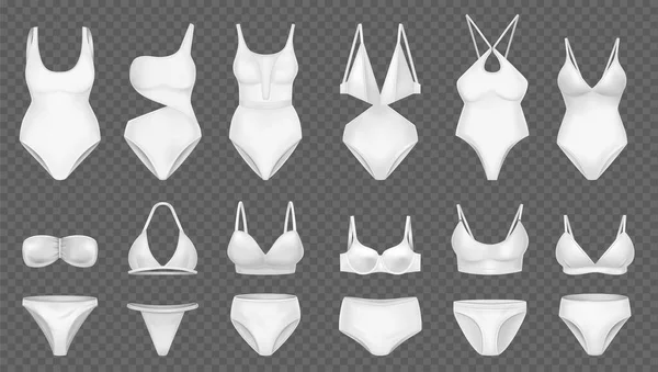 Realistischer Weiblicher Badeanzug Mit Isolierten Ikonen Aus Weißem Textil Und — Stockvektor