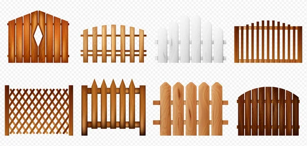 Kerítés Reális Készlet Különböző Kerítés Szakaszok Elszigetelt Átlátszó Háttér Vektor — Stock Vector