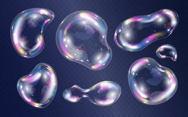 Vatten Skum Bubblor Som Regnbåge Färg Transparent Bakgrund Isolerad Vektor — Stock vektor