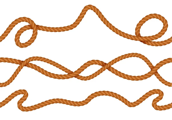 白い背景ベクトル図で曲線状の純麻や絹のロープで構成された現実的なシームレスなパターン — ストックベクタ