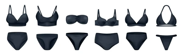 Realistisches Bikini Set Für Frauen Mit Isolierten Ikonen Dunkler Hosen — Stockvektor