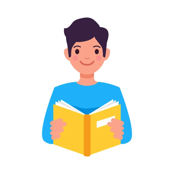 Happy Male Student Book Portrait Flat Vector Illustration — Stock Vector