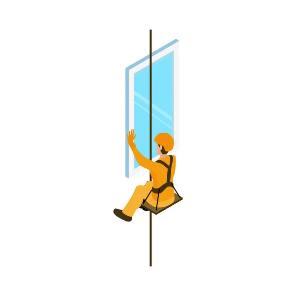 Builder Alpinist Installation Externer Fensterrahmen Isometrisches Symbol Vektor Illustration — Stockvektor