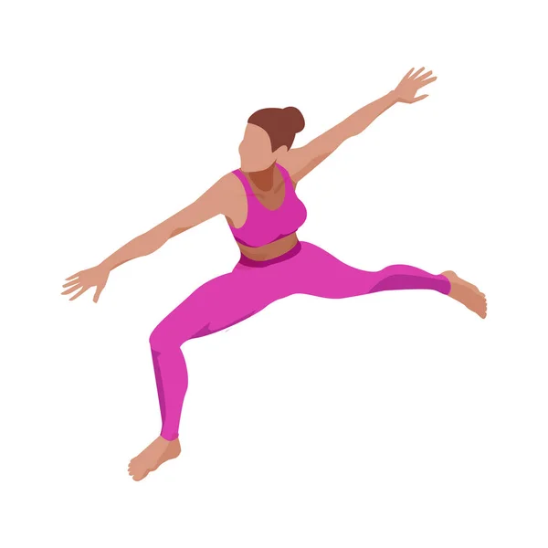 Vrouw Doen Yoga Krijger Twee Positie Isometrische Vector Illustratie — Stockvector