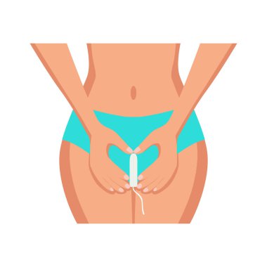 Kadın hijyen düzlüğü simgesi, kadın vücudunun tampon taşıyıcı illüstrasyonuna sahip görüntüsü.