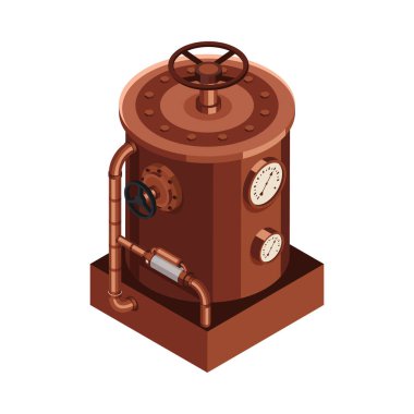 Isometric steampunk makine ögesi valf boruları ve ölçü metre 3d vektör illüstrasyonu ile