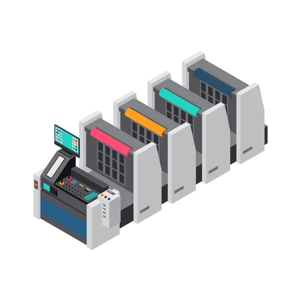 Printing House Digital Equipment Isometric Icon Vector Illustration — Stock Vector