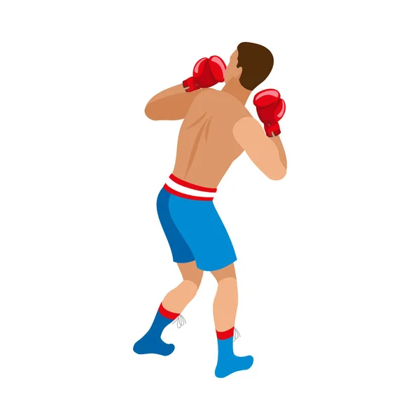 Boxeador Isométrico Durante Ilustración Del Vector Vista Posterior Lucha — Vector de stock