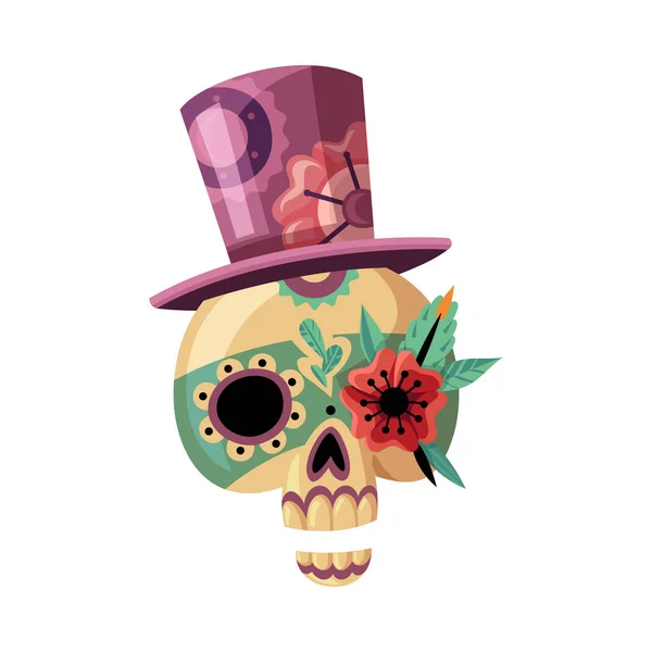 Día Fiesta Mexicano Cráneo Símbolo Muerto Con Sombrero Ilustración Vector — Vector de stock