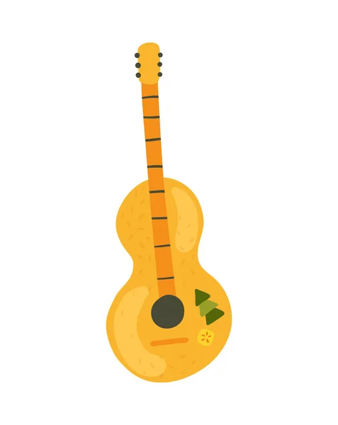 Guitarra Acústica Con Pegatinas Icono Plano Vector Ilustración — Vector de stock