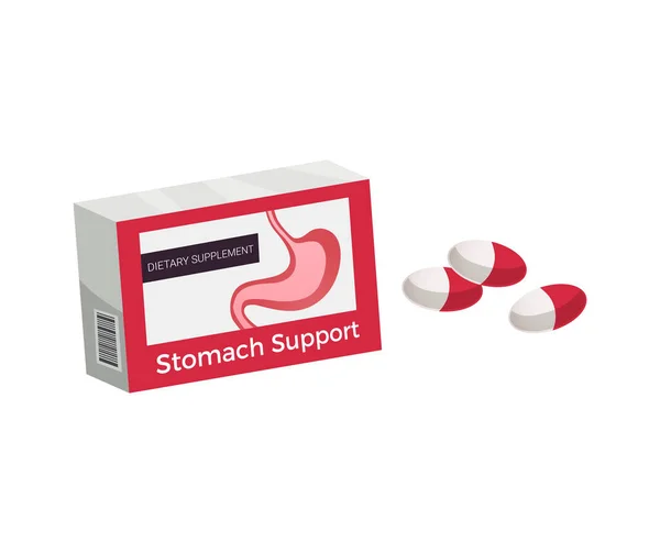 Stomach Support Capsules Package Flat Vector Illustration — Stock Vector