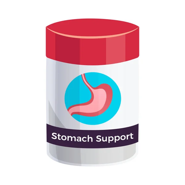 Stomach Support Pills Package Flat Icon Vector Illustration — Stock Vector