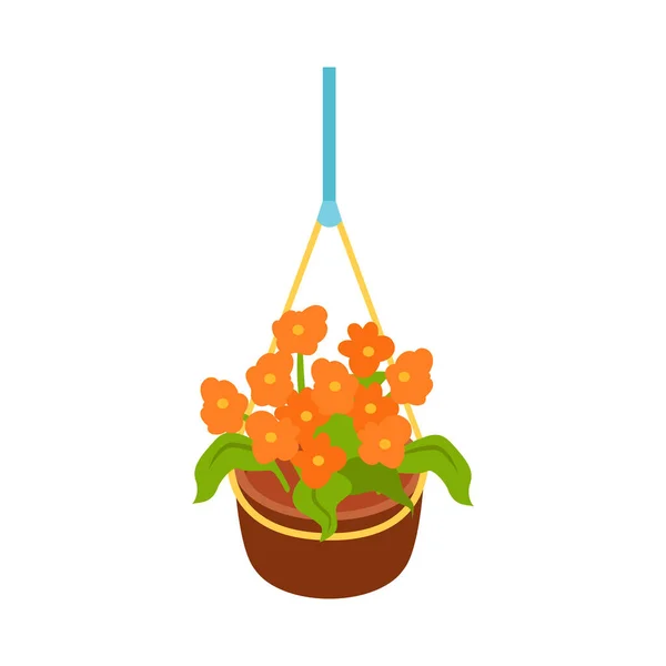 挂有橙花的家庭盆栽等距图标矢量图解 — 图库矢量图片